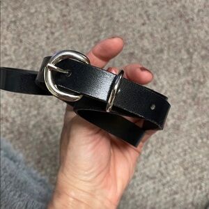 Black Leather Belt with silver buckle - new